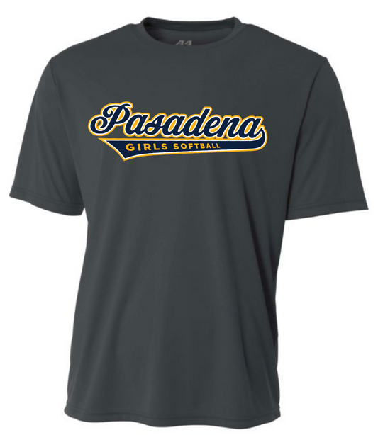PGSA Dry Fit Shirt, Charcoal (Navy w/Gold Pasadena Logo)