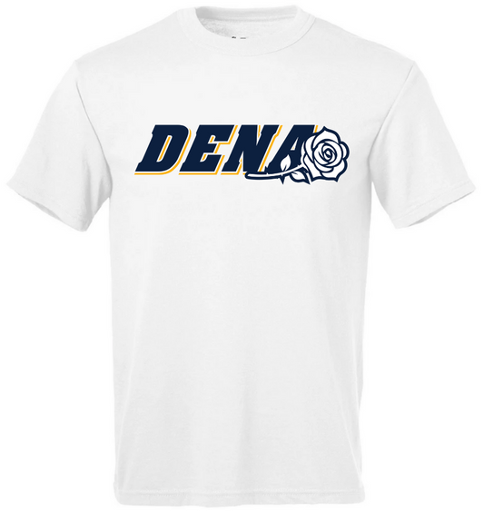 PGSA Dry Fit Shirt, White (Navy w/Gold DENA Logo)