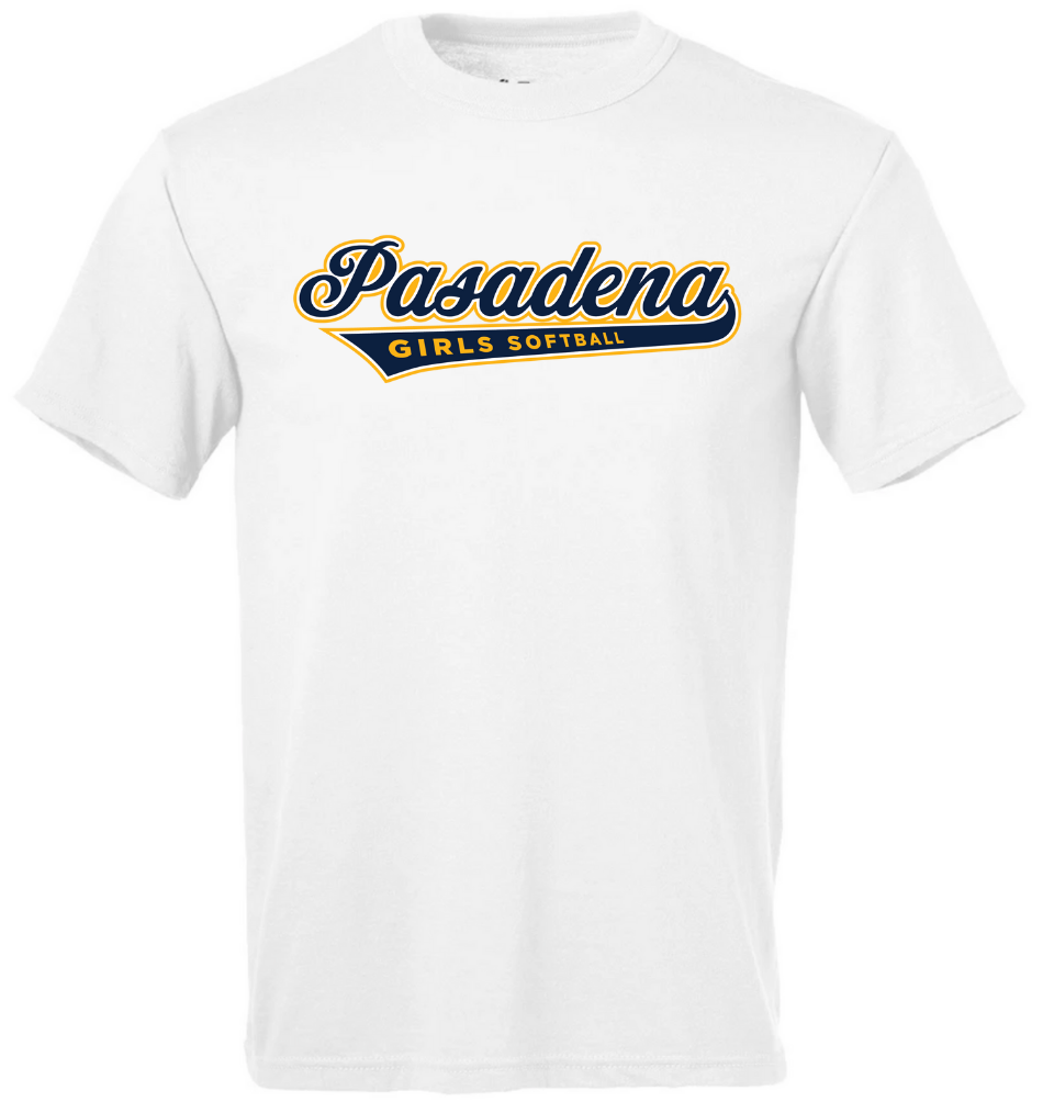 PGSA Dry Fit Shirt, White (Navy w/Gold Pasadena Logo)