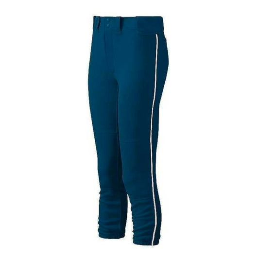 Mizuno Belted Piped Softball Pants - Navy w/ White Piping