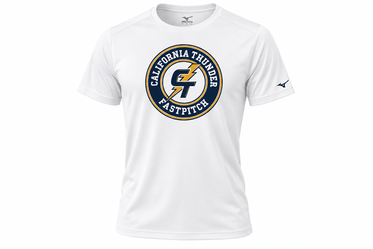 CT Mizuno NXT Dry Fit Jersey - White with California Thunder Fastpitch circle logo